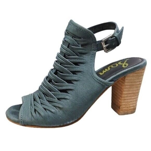 SAM Edelman Heeled Sandal Women's Size 6  Blue Strappy Leather Block Heel Bootie - Picture 1 of 9